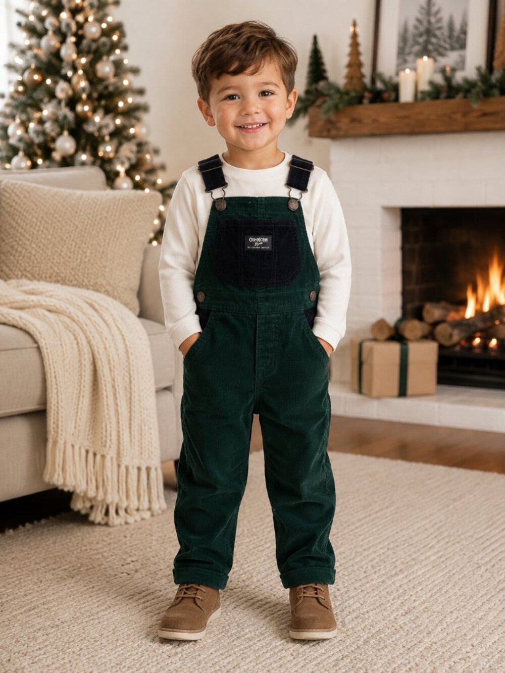 NWT OshKosh B’gosh Toddler Boy Corduroy Overalls Size 3T Green Navy Bib Overalls